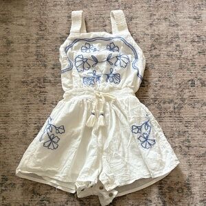 Curious by Peek Embroidered White and Blue Toddler Girl Romper